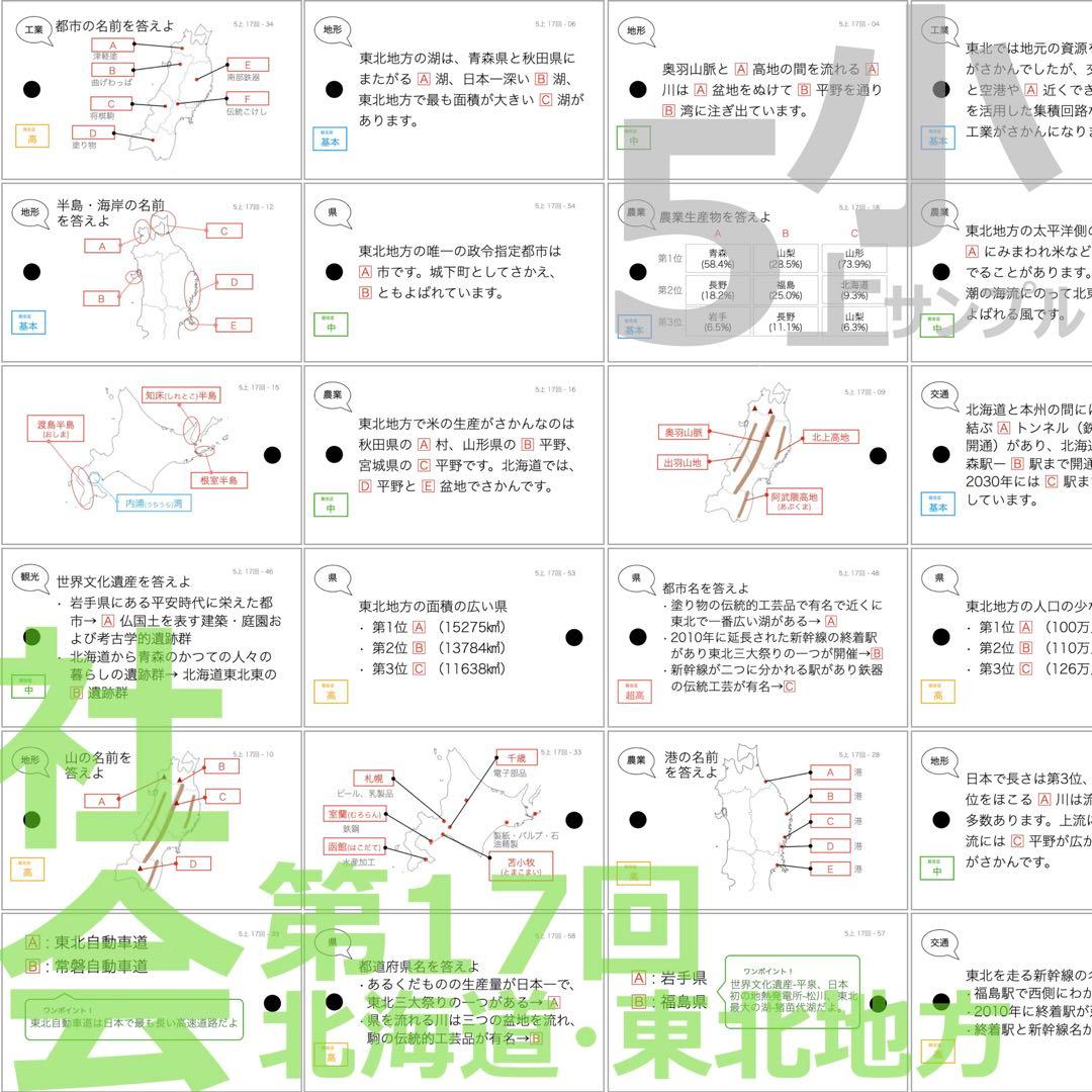 中学受験 暗記カード【5年上 社会 全セット 1-19回】組分けテスト 予シリ