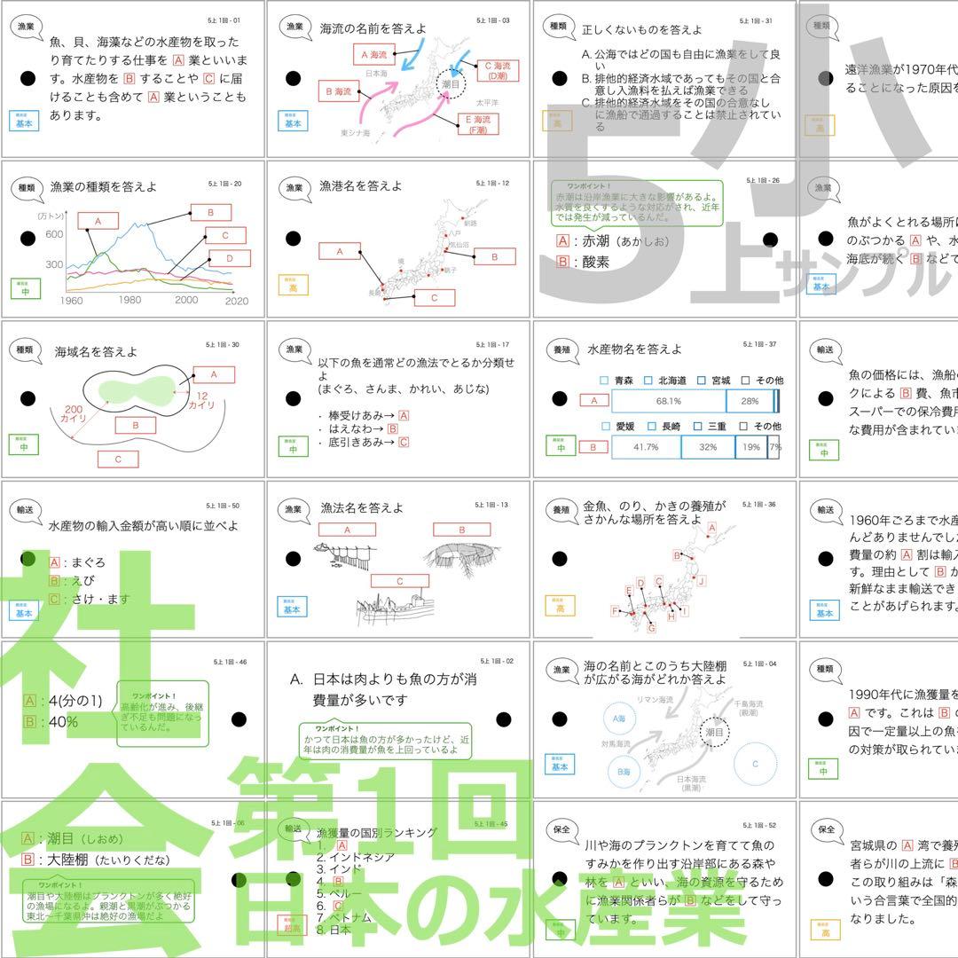 中学受験 暗記カード【5年上 社会 全セット 1-19回】組分けテスト 予シリ