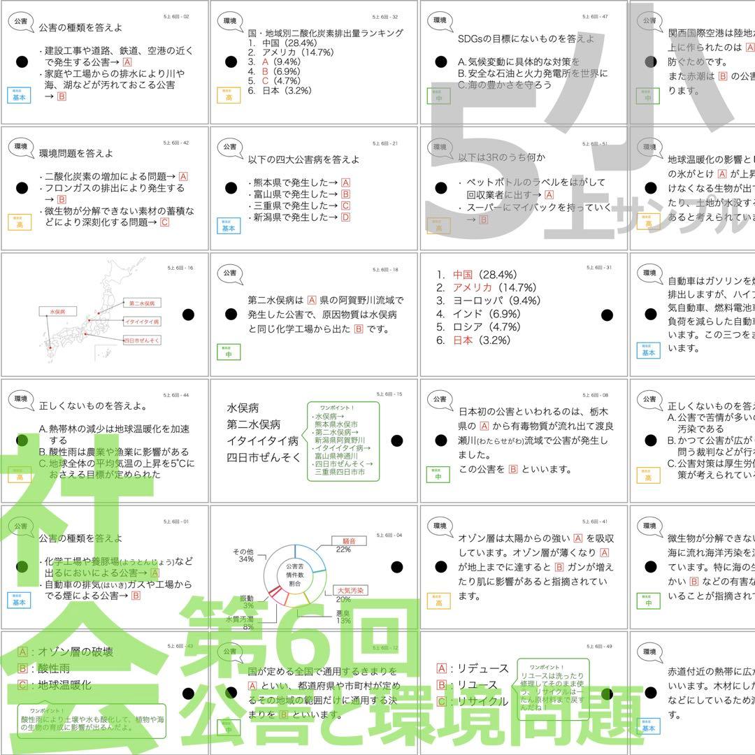 中学受験 暗記カード【5年上 社会 全セット 1-19回】組分けテスト 予シリ