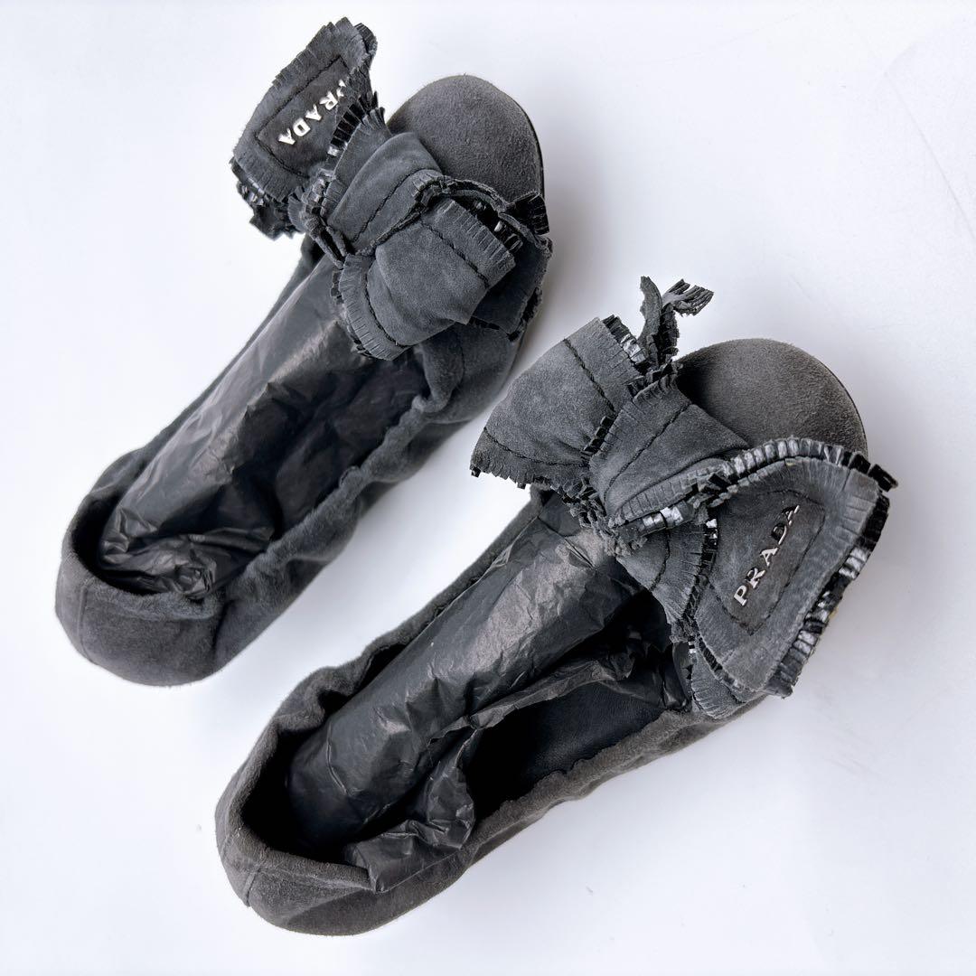PRADA SPORT F5228 スエード リボン バレエ シューズ 36