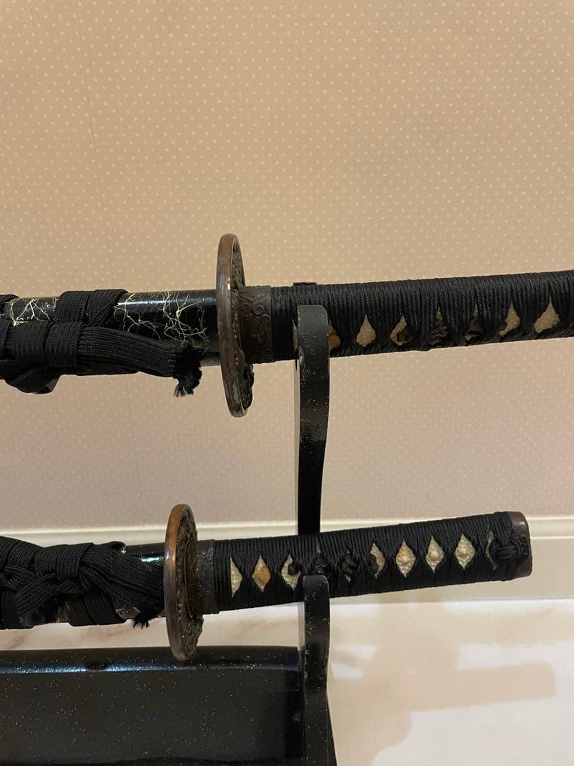 模造刀 日本刀 脇差 太刀 鹿角型刀置き 3点セット 本差 鍔 武士 侍刀 置物