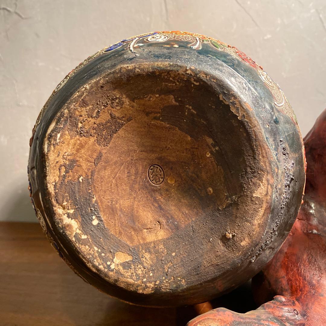 時代物 九谷焼 玉乗り獅子 置物 30cm超え 骨董品 魔除け オブジェ 古手