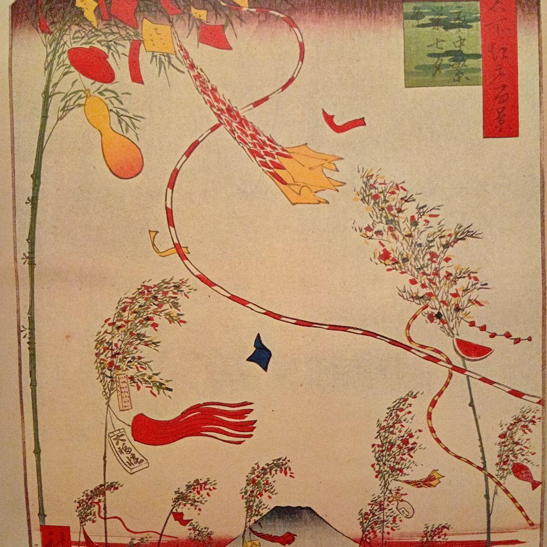 市中繁栄七夕祭　東京中央千代田区　歌川広重　江戸百景レトロ　浮世絵印刷物 富士山