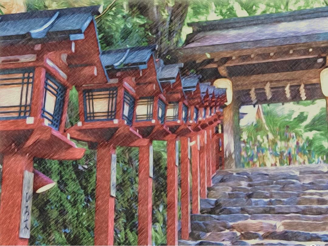 アニメーション聖地巡礼絵画②名探偵コナン　額縁25㎝×34㎝　背景原画　貴船神社