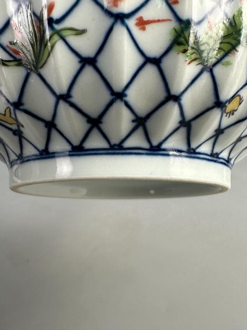 中国美術　小魚魚網文　南京赤絵 小茶碗　染付　華道具　唐物　時代　古玩