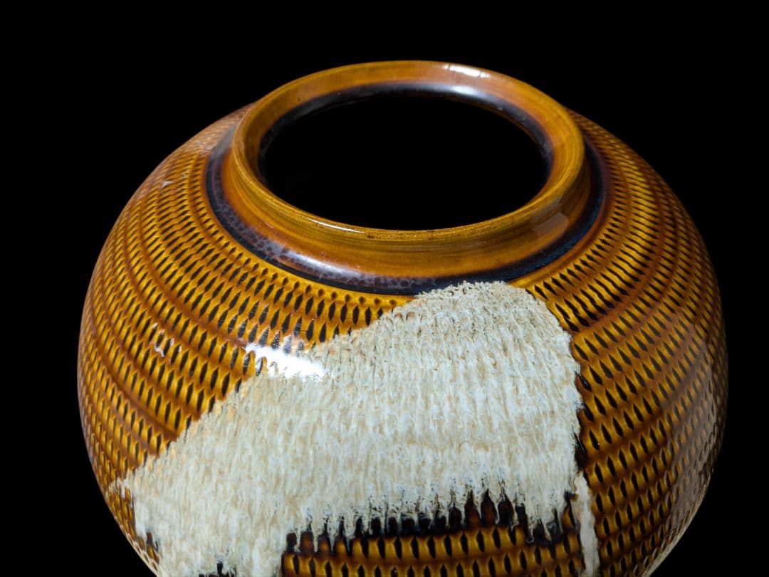 小石原焼 大壺 飛び鉋 28cm 特大 壺 花器 民藝 民陶 スリップウェア系