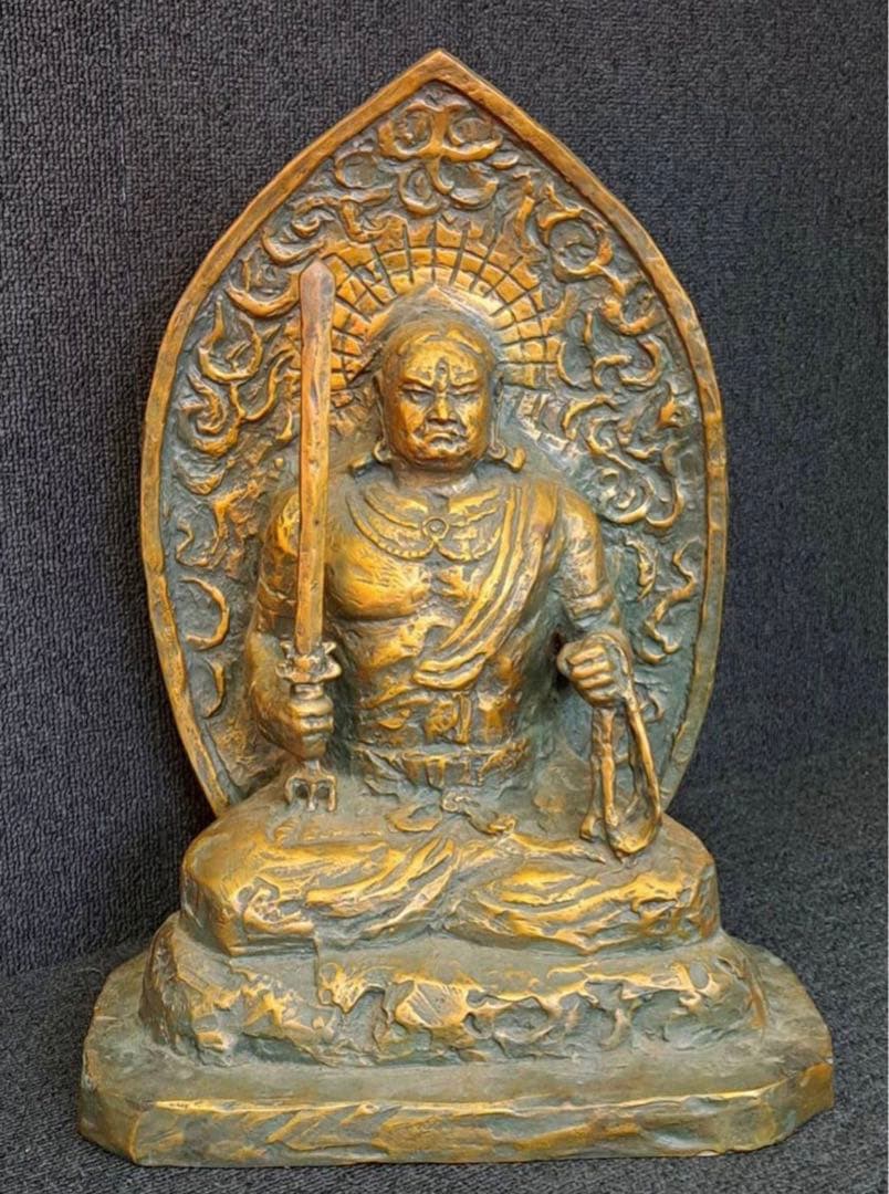 日本彫刻界巨匠 北村西望 造「不動明王」座像 桐共箱 大慈無邊と西望の刻印