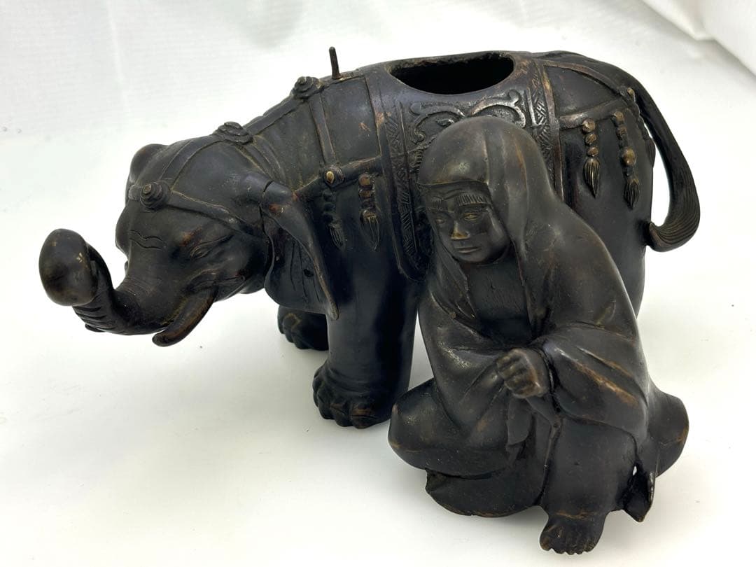 中国美術 古銅 象上達磨大師 香炉