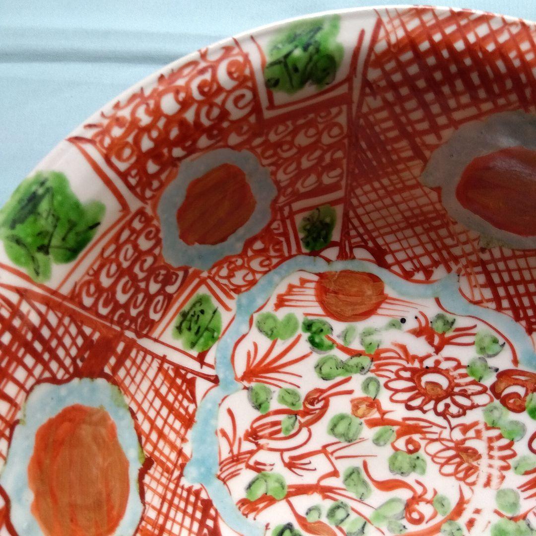 赤と白の花模様 深鉢