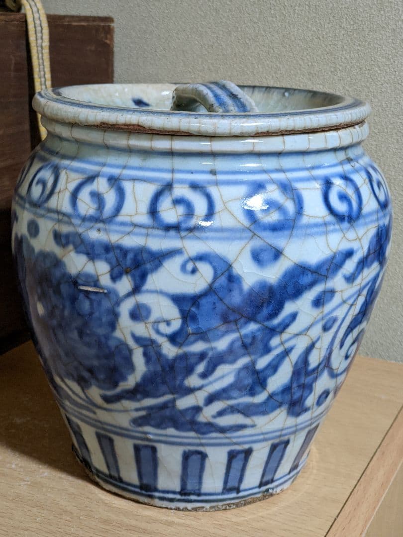 ⭐安南染付 水指 蓋付壺 中国古陶磁 明時代末 コレクション 骨董品アンティーク
