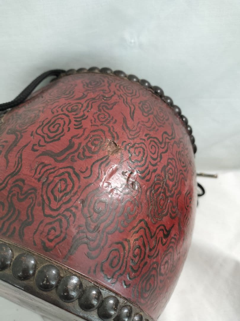 和太鼓 赤黒渦巻き模様 木製