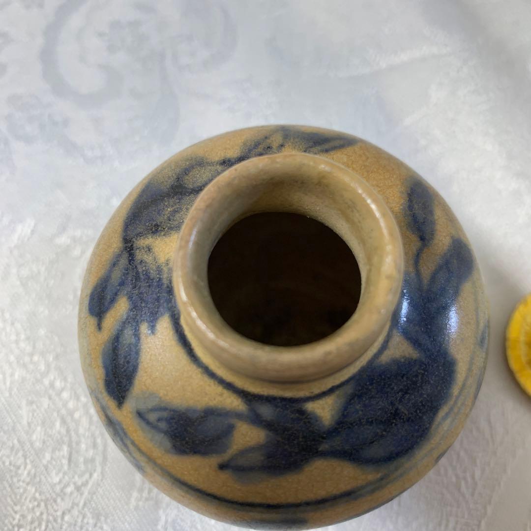 茶道具アンティーク安南染付　茶入　明骨董品