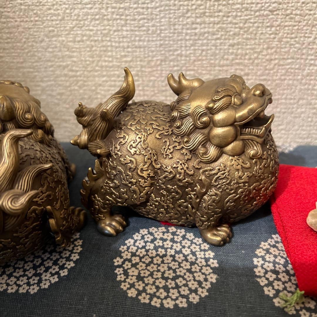銅製置き物　ヒキュウ　貔貅　一対