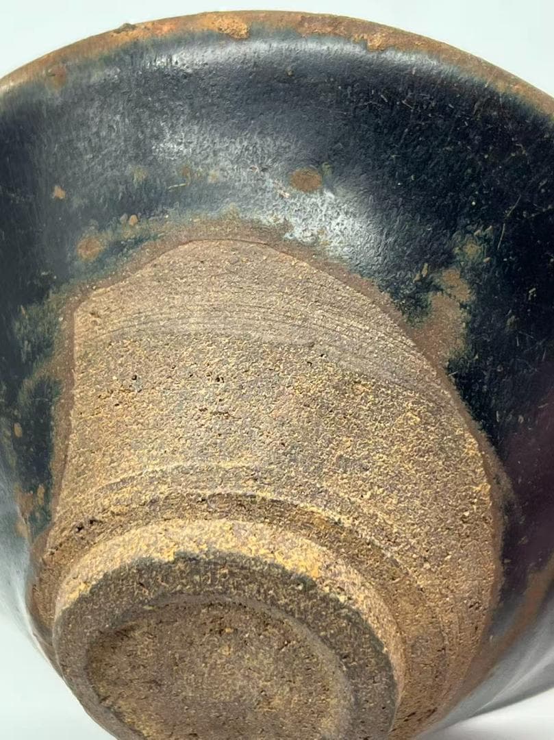 南宋から元時代　建窯黒釉斗笠天目茶碗 素麵茶碗　金口　高台(F-132)