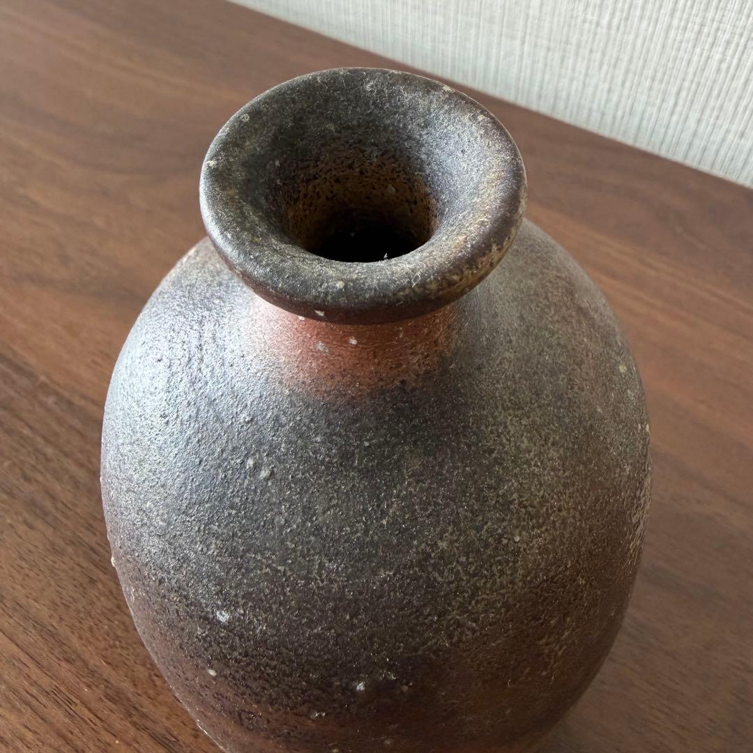 【伊勢崎競】備前焼 花入 徳利 共箱 栞付 在銘 酒器