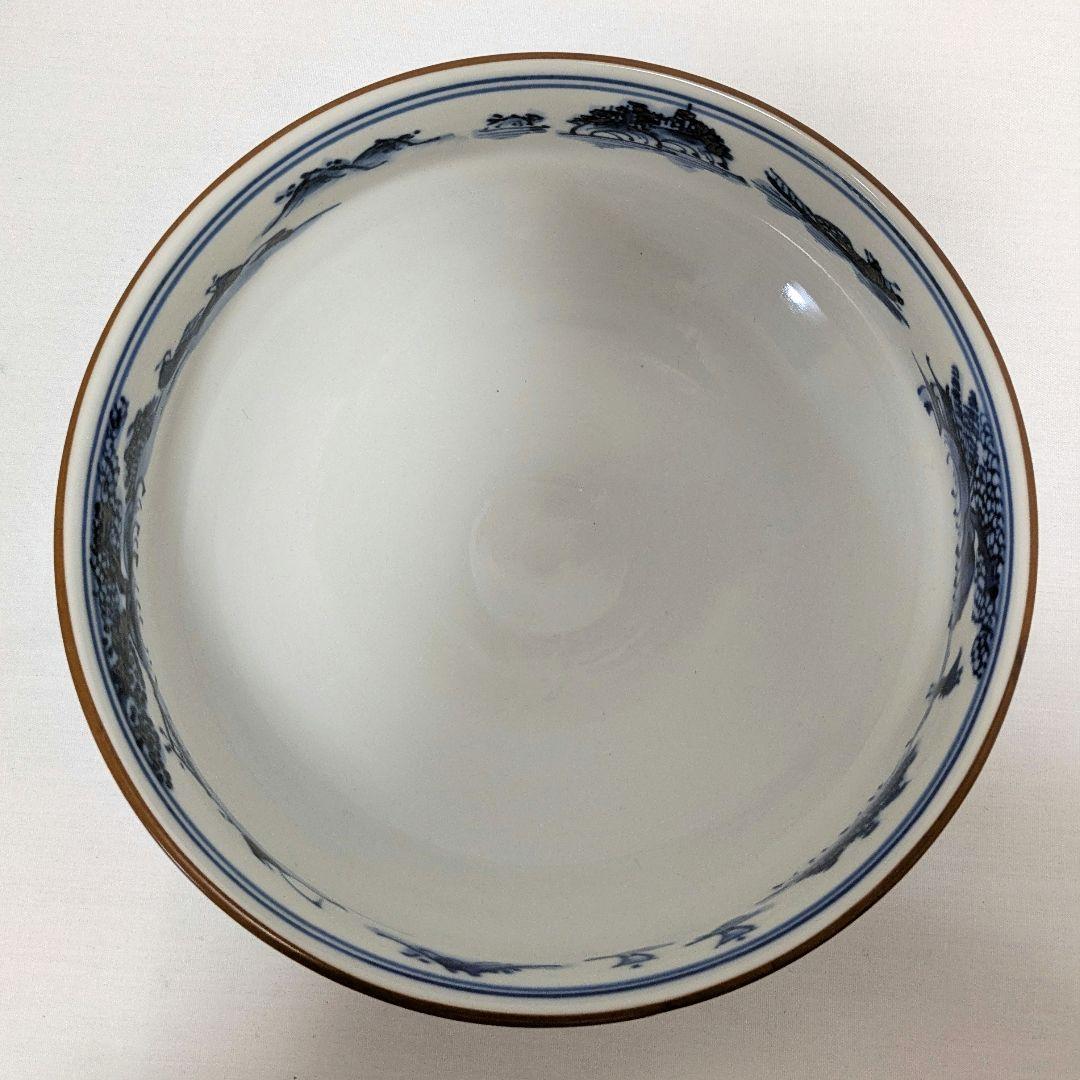 平茶碗　魚藻山水文　染付　共箱 勧修寺窯　手塚景雲（平安）作 古物　中古