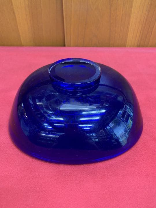 藍地硝子四方菓子鉢 良樹作