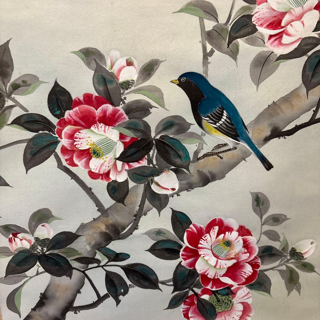 掛け軸　椿と鳥