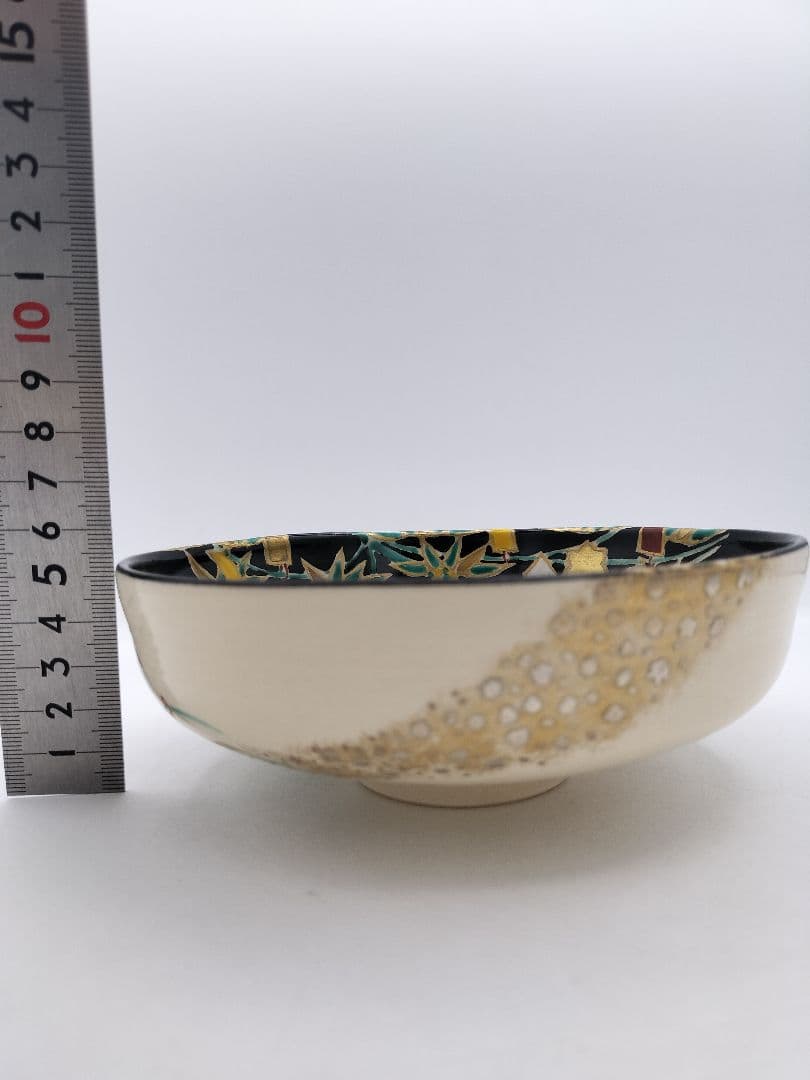 c305 平茶碗 五節句 色絵黒 七夕 加藤利昇 木箱 茶道具 古物