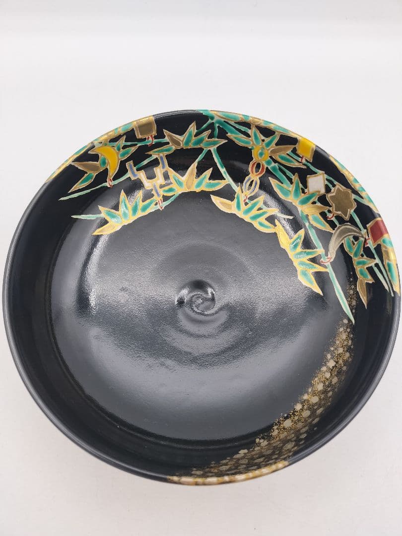 c305 平茶碗 五節句 色絵黒 七夕 加藤利昇 木箱 茶道具 古物