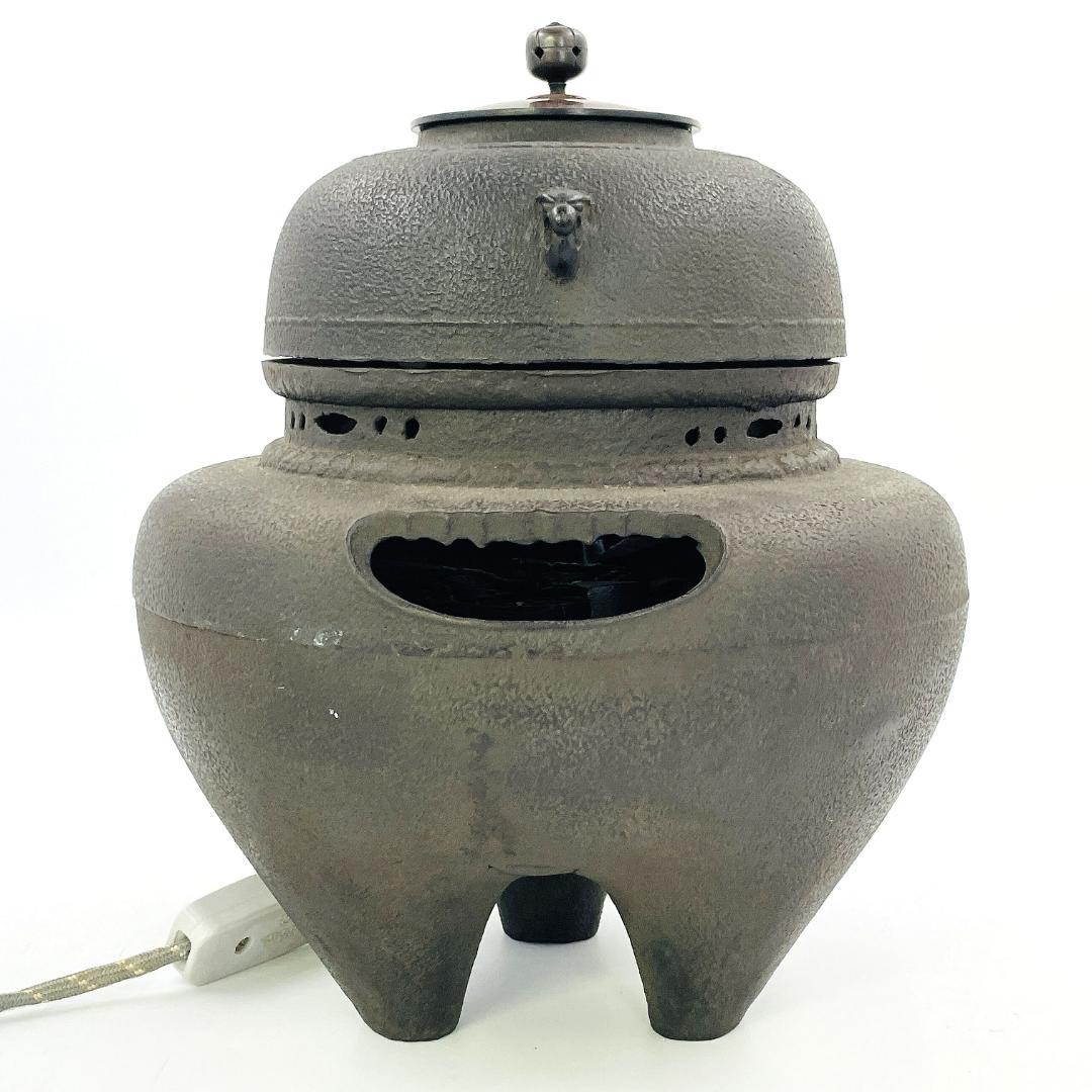 あしろ鉄 茶道具 鉄製 風炉釜 切合釜 鉄鬼面風炉 無鉛 炭型電熱器