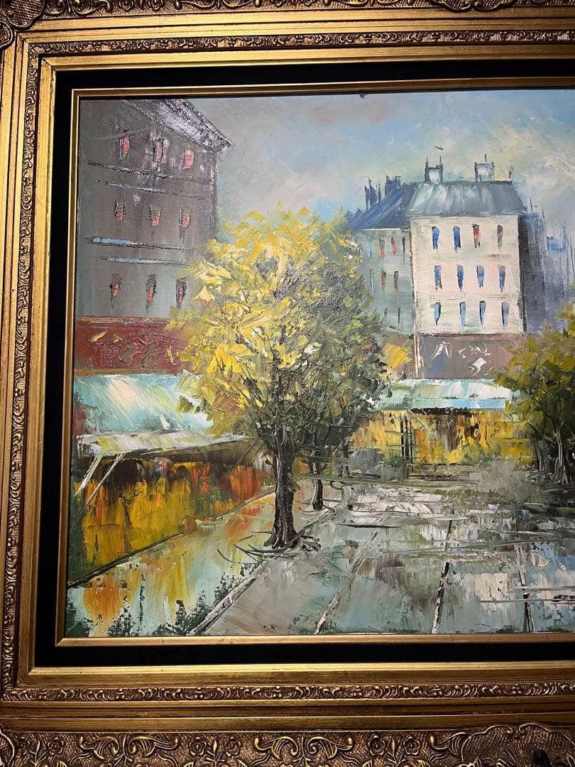 油絵 フランスの街並み ヴィンテージ