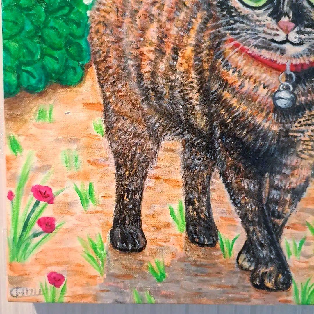 キャンバス油絵　専用　サビ猫ジジちゃんのわくわく散歩♪♪