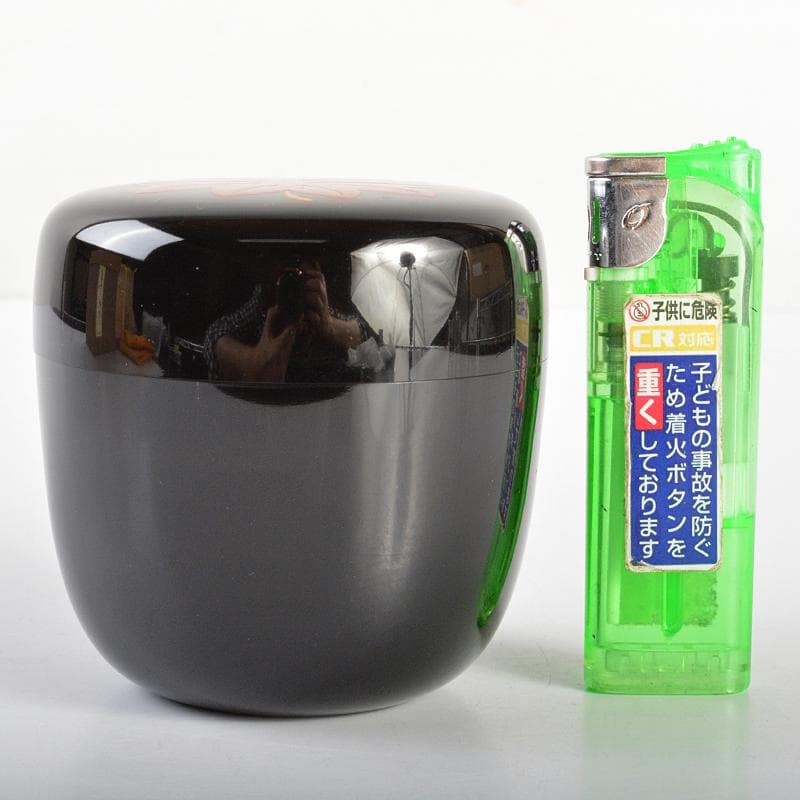 茶道具　山中塗　塗師　辻石斎造　一葉蒔絵　内銀留　大棗　共布共箱　D　R6869