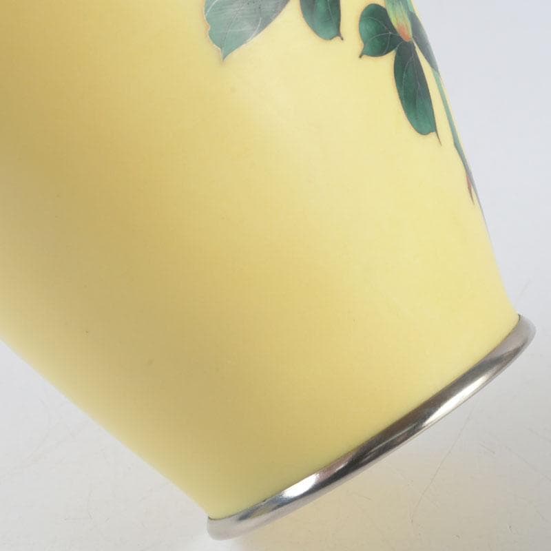 七宝焼　四君子文　花瓶　唐木台・箱付　V　9872