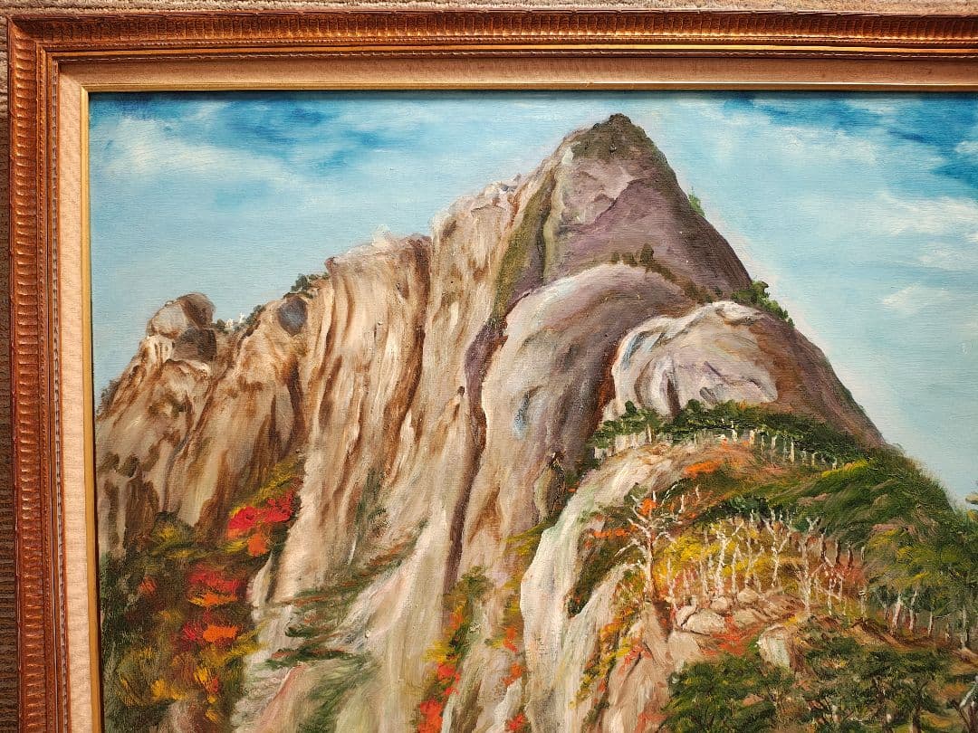 【送料込】F50号 特大 油彩額縁 ＋ 肉筆「大崩山 紅葉」 VIC木枠 公募展