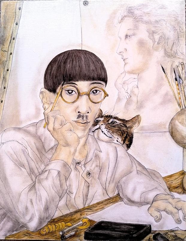 伊藤和生　藤田嗣治作「アトリエの自画像]リヨン美術館所蔵　油彩画にて模写 　額装