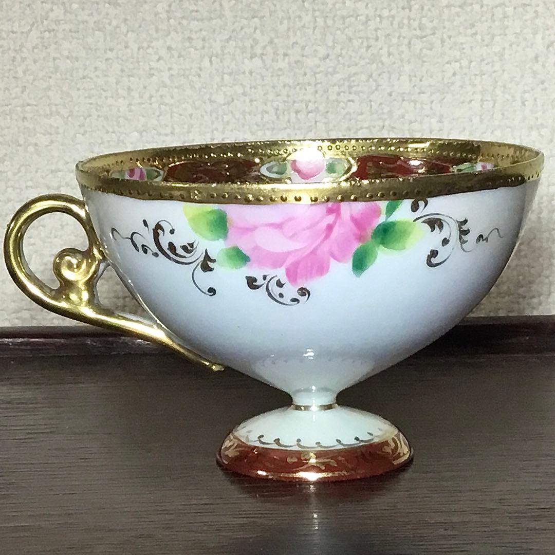 オールド名陶◆ティーカップ ソーサー◆傷あり 金継ぎ用 金彩 薔薇 バラ 戦前