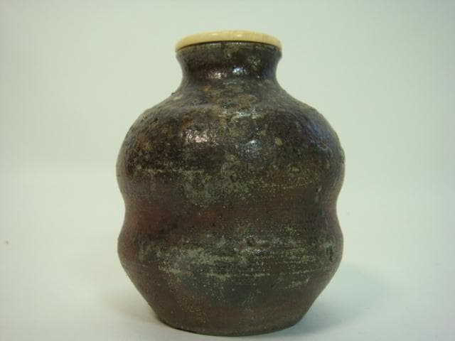 茶入■古い時代物古備前茶入れ 瓢箪型 牙蓋 古陶器 お茶道具 時代物 骨董品■