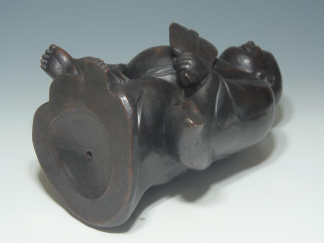 高さ285 古備前 七福神 踊り布袋尊 備前焼 置物 骨董