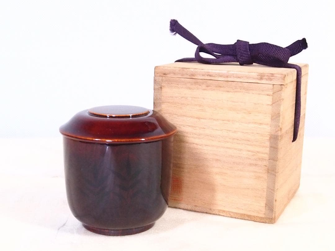 【美品】道場宗廣 溜塗 千鳥蒔絵/水草蒔絵 苫屋棗 なつめ/茶入/薄茶器 漆器