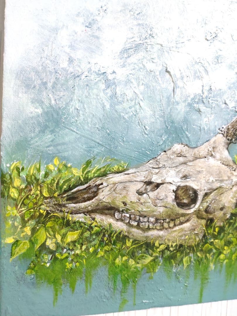 頭骨の油絵【帰結】油彩画 直筆絵画 F3号サイズ