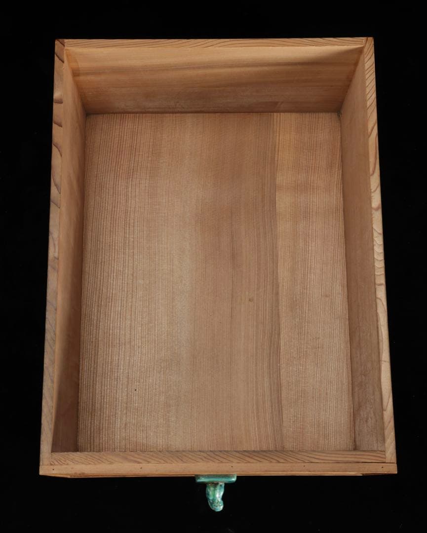 木製器局 茶棚 茶箱 文箱 書画箱 竹図牡丹図 陶製獅子取手 美術工芸品 骨董品