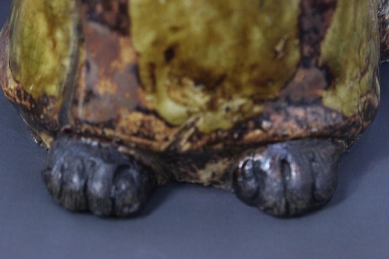 古い時代◆釉薬(うわぐすり・ゆうやく)　五彩陶器　焼き物　狸　たぬき◆30㎝