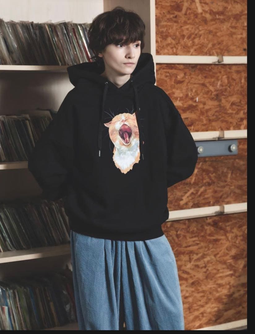 Eve harapeco 商店 Neko Hoodie(Akubi)-ブラック