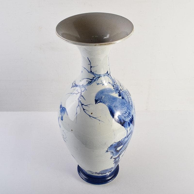 瀬戸焼　古瀬戸　染付花鳥文広口瓶　花瓶　高さ約54cm　M　R8797H