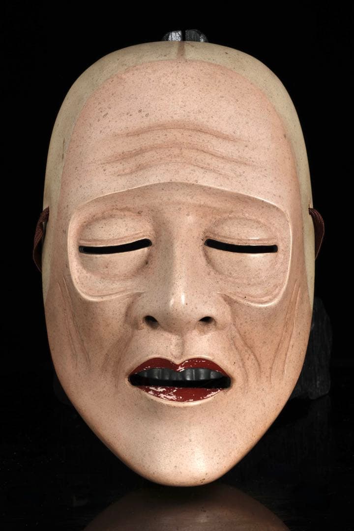 初代 野川陽山 時代能面 木彫 翁 姥 一対 箱付 在銘 小尉面 古美術 骨董品