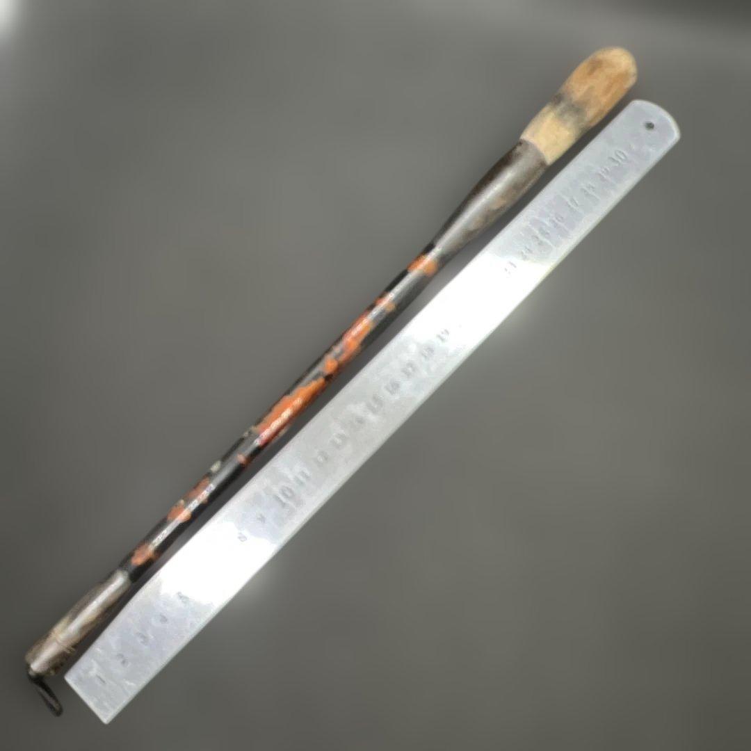 使用品　大筆　三国志上海工藝　竹の山水漆工芸　両端水牛角使用　穂先 6.3cm