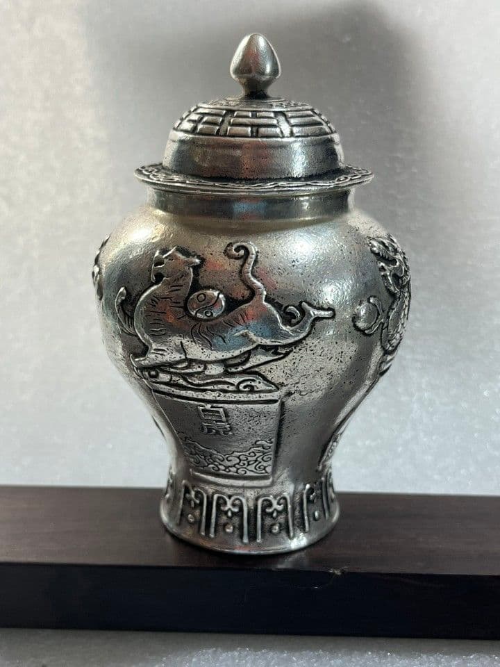 四大神獣模様将軍缶 銅製品 工芸品 置物