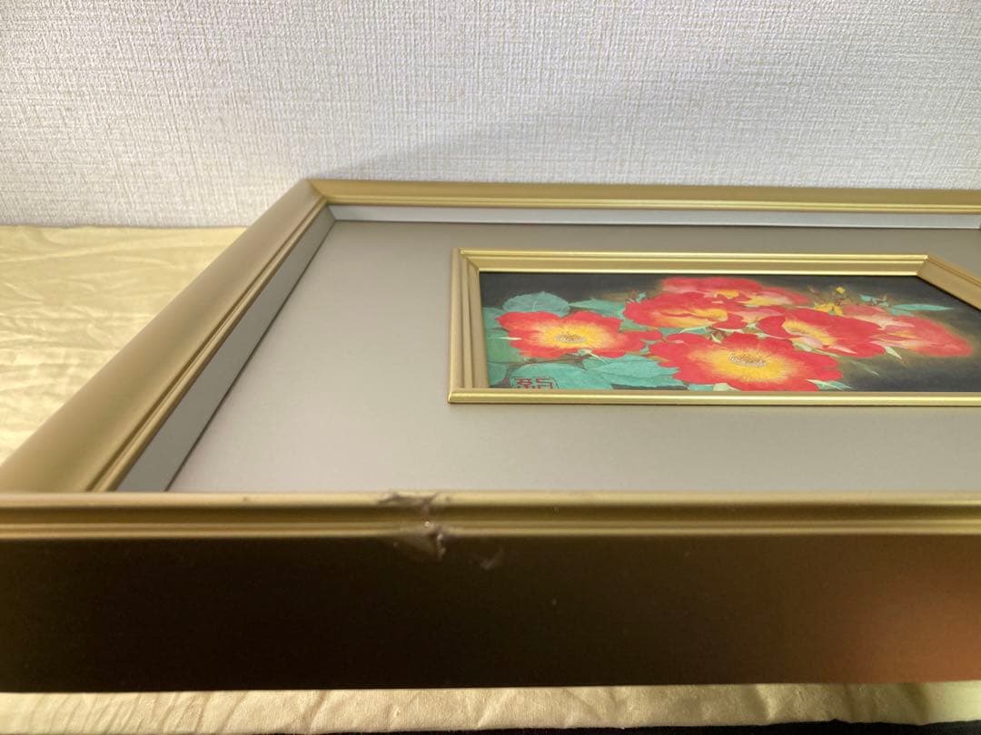 【真作保証】杉山紀美子「薔薇」日本画 印章 共シール有り 絵画