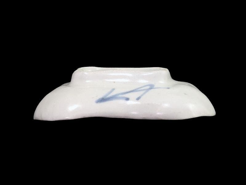 古伊万里　型刷印判　雨降りに花の図　変形皿　江戸期　E650AS-CVi