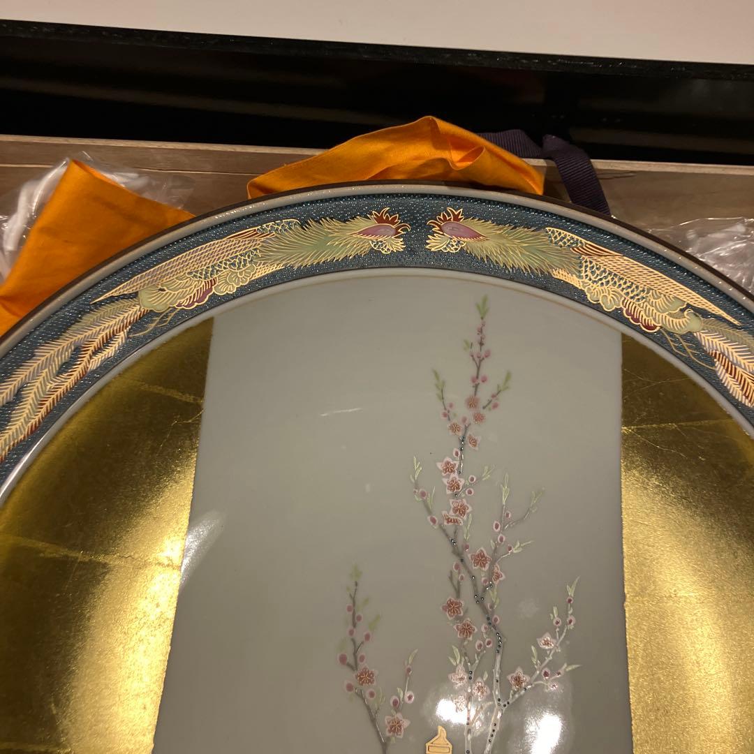 九谷焼◆皇太后階下御麗筆 / 雛之図 大皿◆金彩 謹製復刻 飾り皿 立ち雛