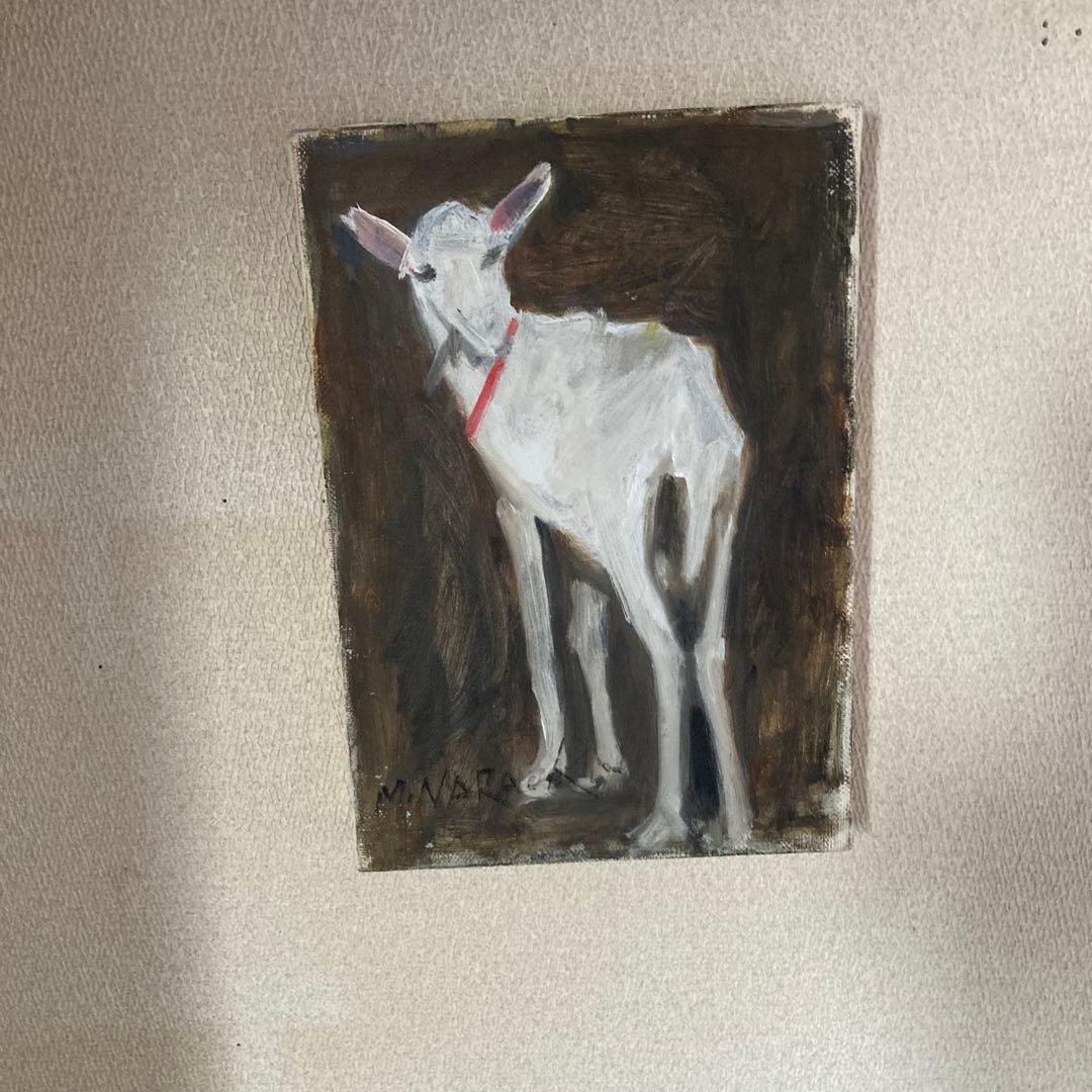 【心揺さぶる本物の油彩画】「山羊」奈良岡正夫（ＳＭサイズ）★物故作家　額縁付