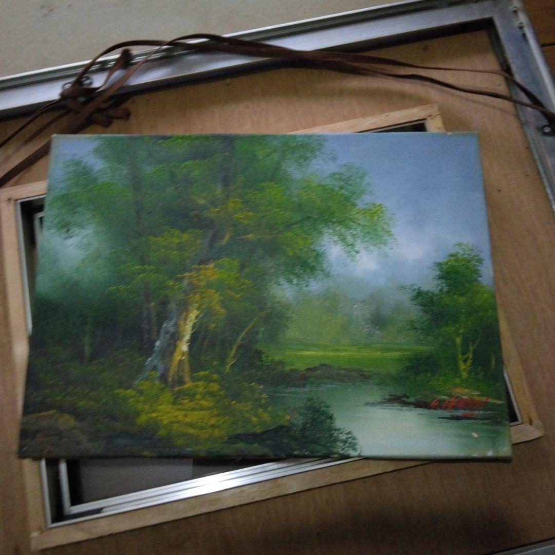 1382　S Harry　油絵　S・ハリー　風景画　絵画　林　川