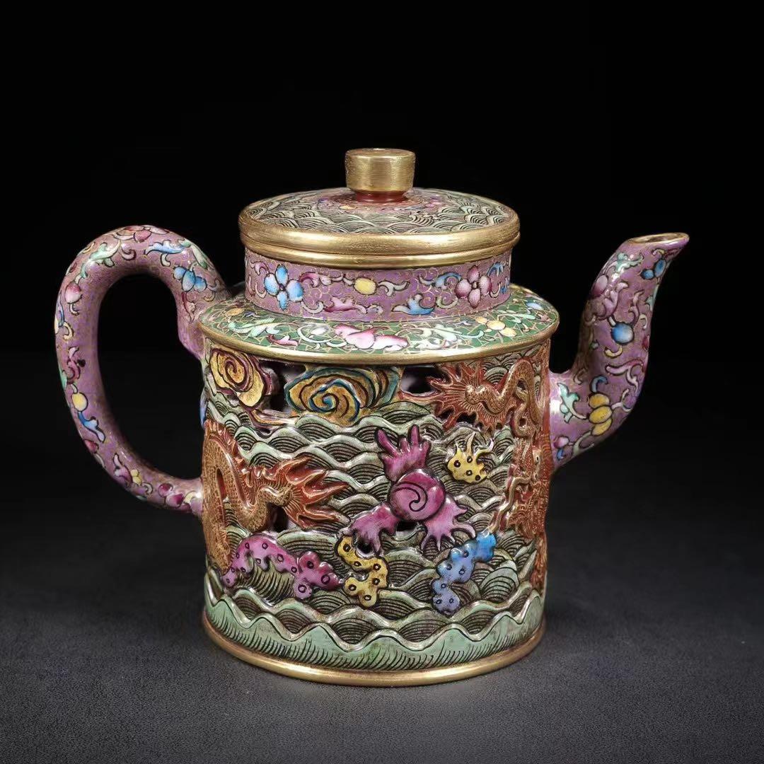 中国古美術・原鉱底槽清、紫砂泥、 エナメル彩描金 .紫砂壺・紫泥急須・茶道具