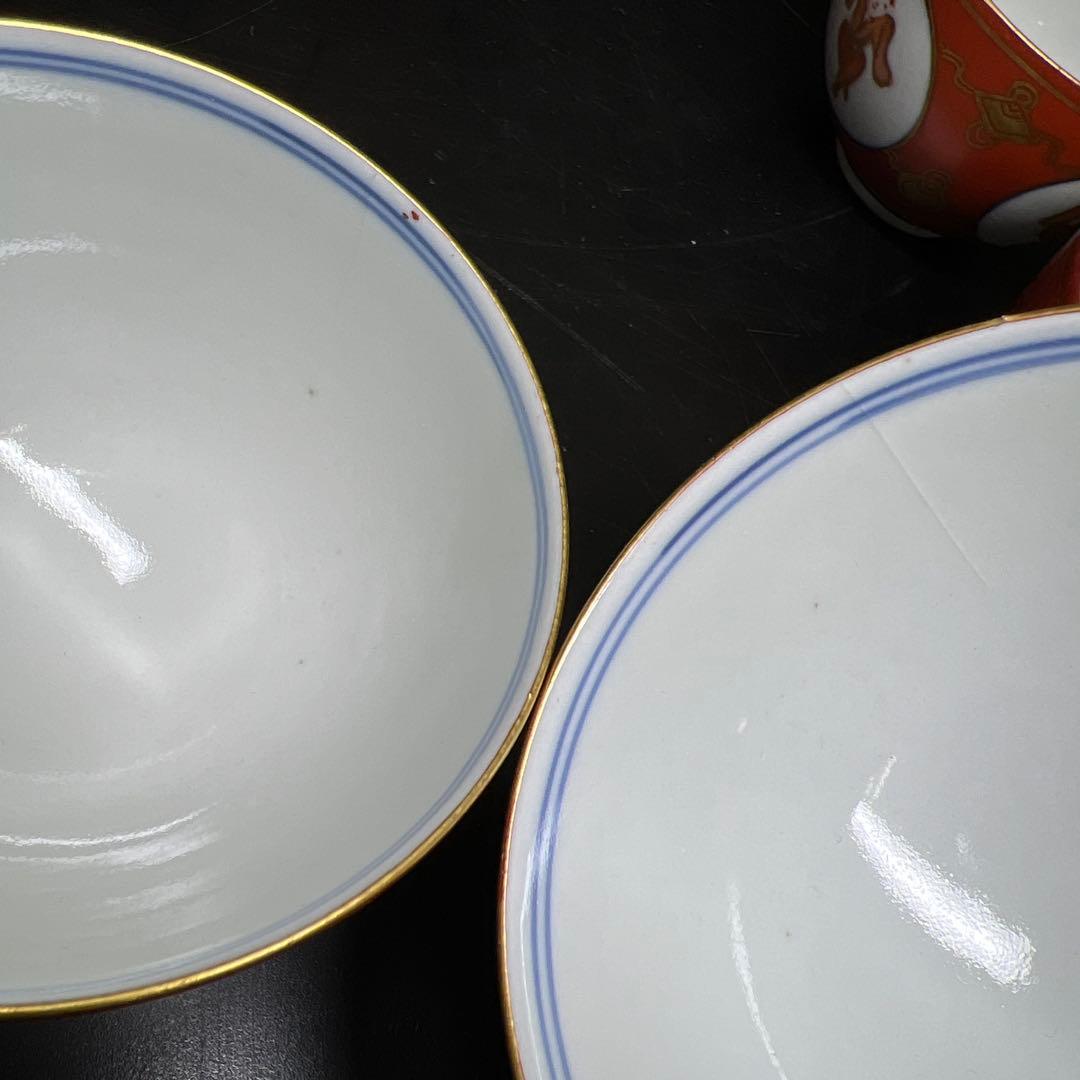 古伊万里　極上手　赤絵人形手煎茶碗　木箱　口径約8.5㎝　東Y8-0206☆2F